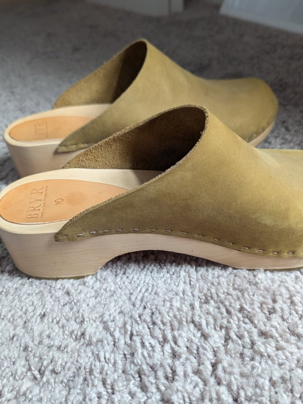 Bryr Olive Green Suede Clogs - Picture 5 of 6